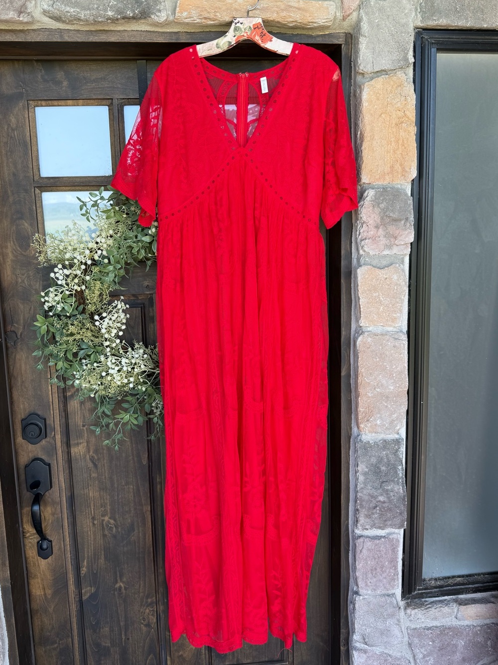 PinkBlush Red Lace Maxi Dress